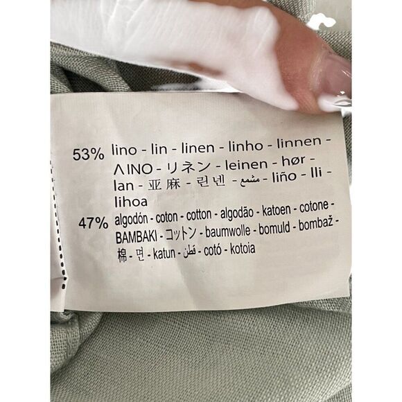 Zara Mens Linen Shirt M Medium Light Green Button Down Long Sleeve 1063/467 NWT - Picture 6 of 9